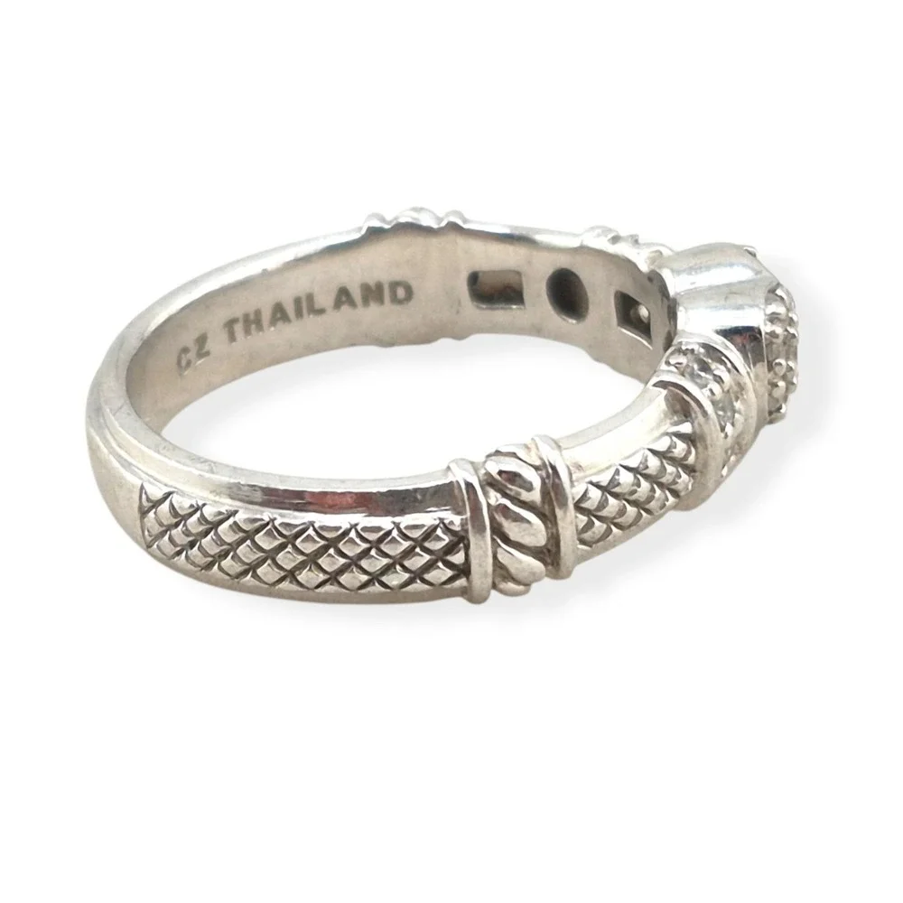 Judith Ripka Sterling Silver Pave CZ Heart Ring 925 Basketweave Rope Size 8